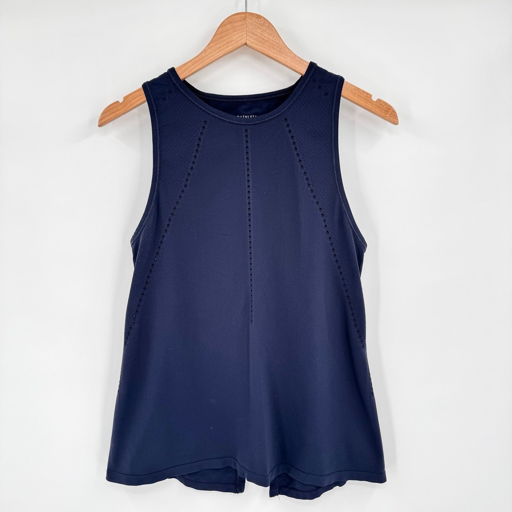 Athleta Womens Navy Blue Foothill Tulip Back Sleeveless Tank Top Size Small